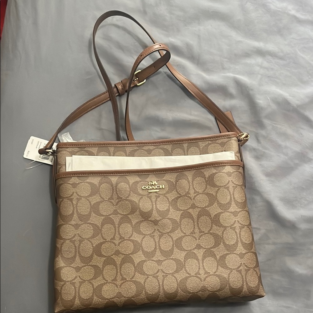 Coach Brown Leather Shoulder Bag with Signature Monogram